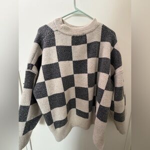Checkered Sweater in Black and Cream